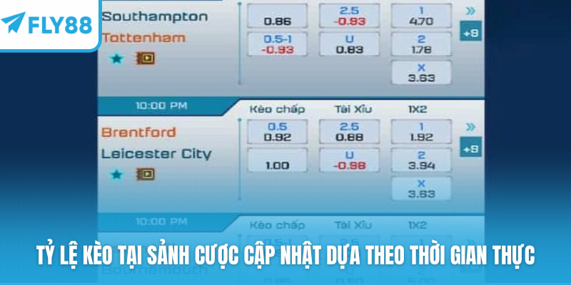 Tỷ lệ kèo tại sảnh cược cập nhật dựa theo thời gian thực