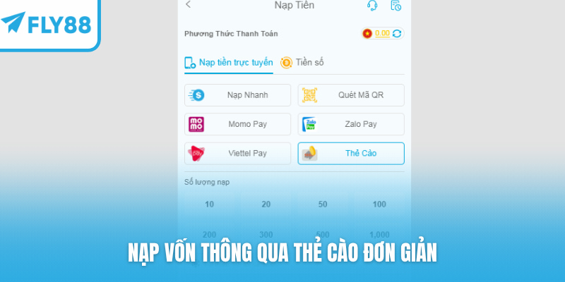 Nạp vốn thông qua thẻ cào đơn giản