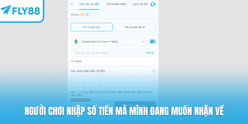 Người chơi nhập số tiền mà mình đang muốn nhận về